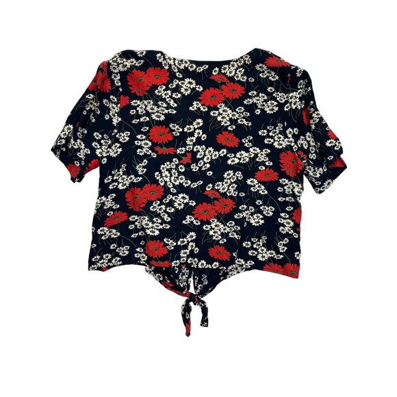 Madewell Blouse‎ Womens XL Blue Red White Floral Tie-Front Short Sleeve - Picture 2 of 5